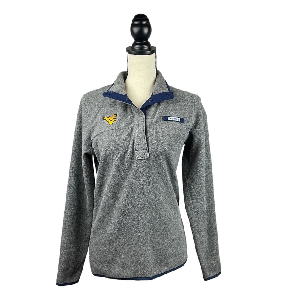 Columbia Women PFG SZ S West Virginia Embroidered Sweater Jacket Pullover Gray